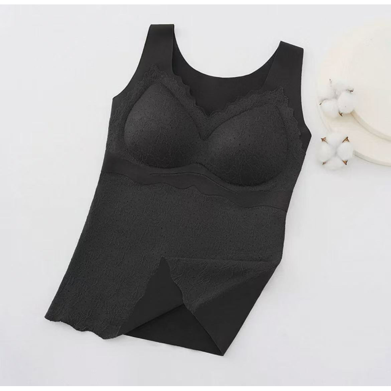 波浪状性感V领保暖马甲半固定杯聚拢修身美体保暖背心女外穿