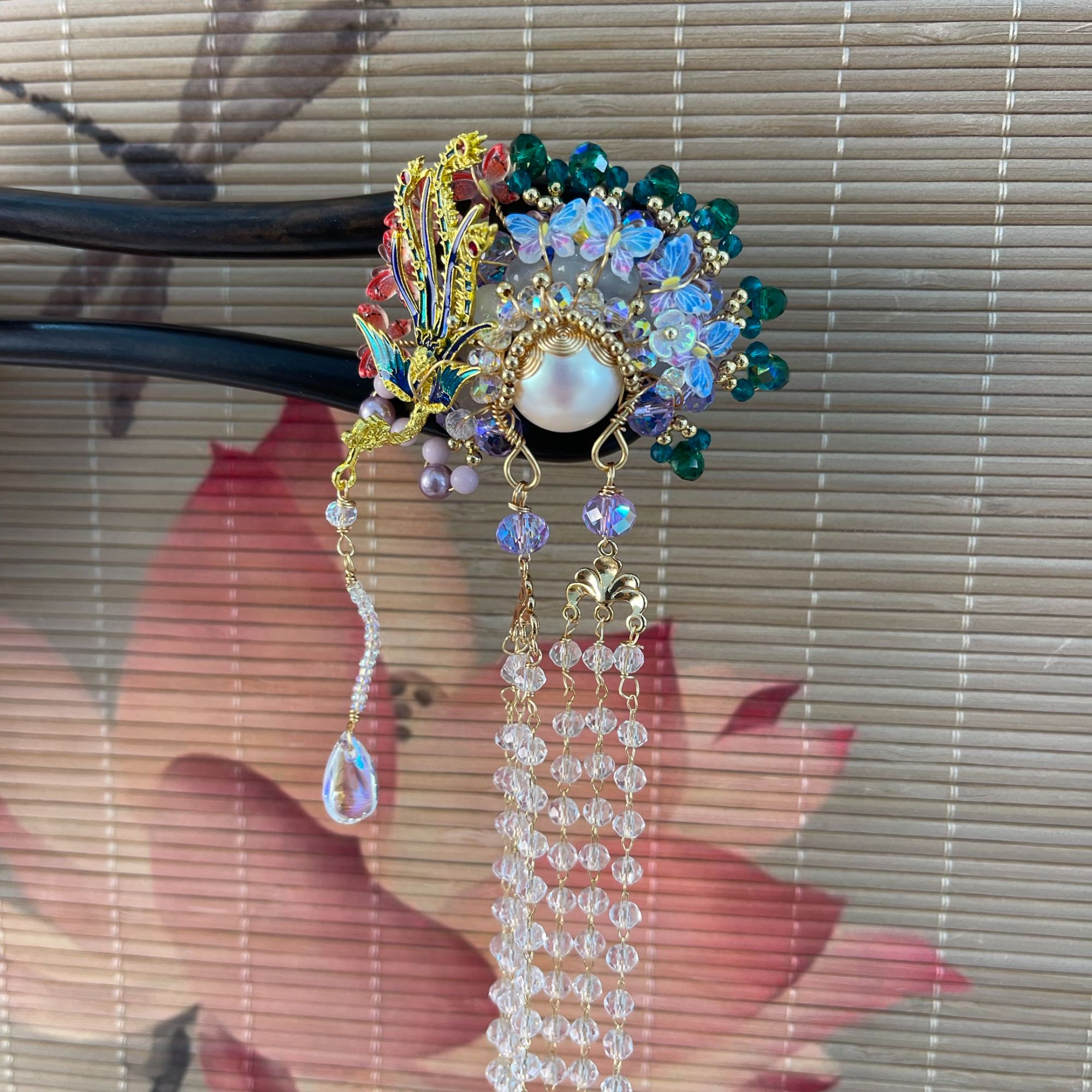 K27新款凤凰刀马旦15公分发簪手工头饰发饰中式国风簪子木发簪