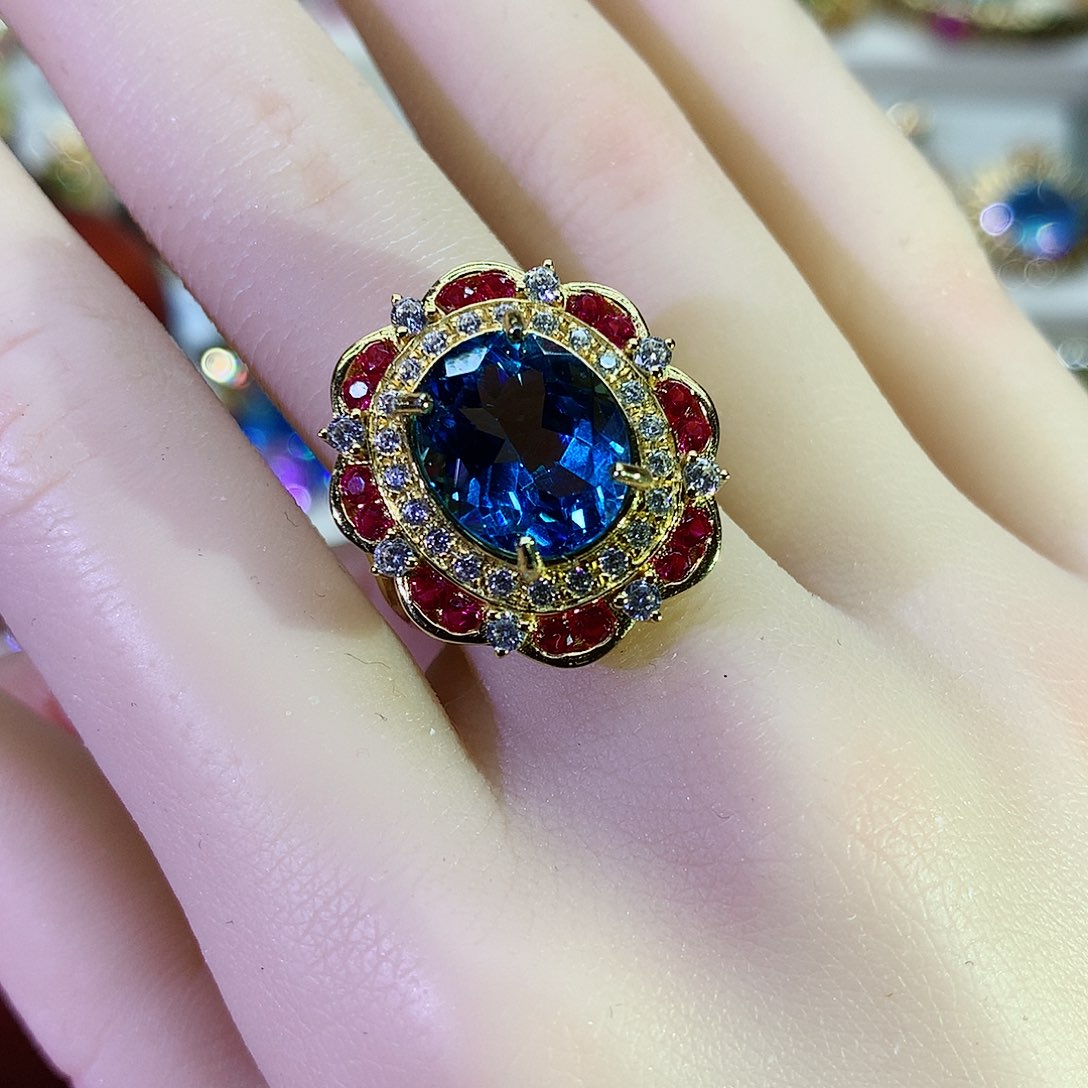 托帕石戒指银S925镶嵌