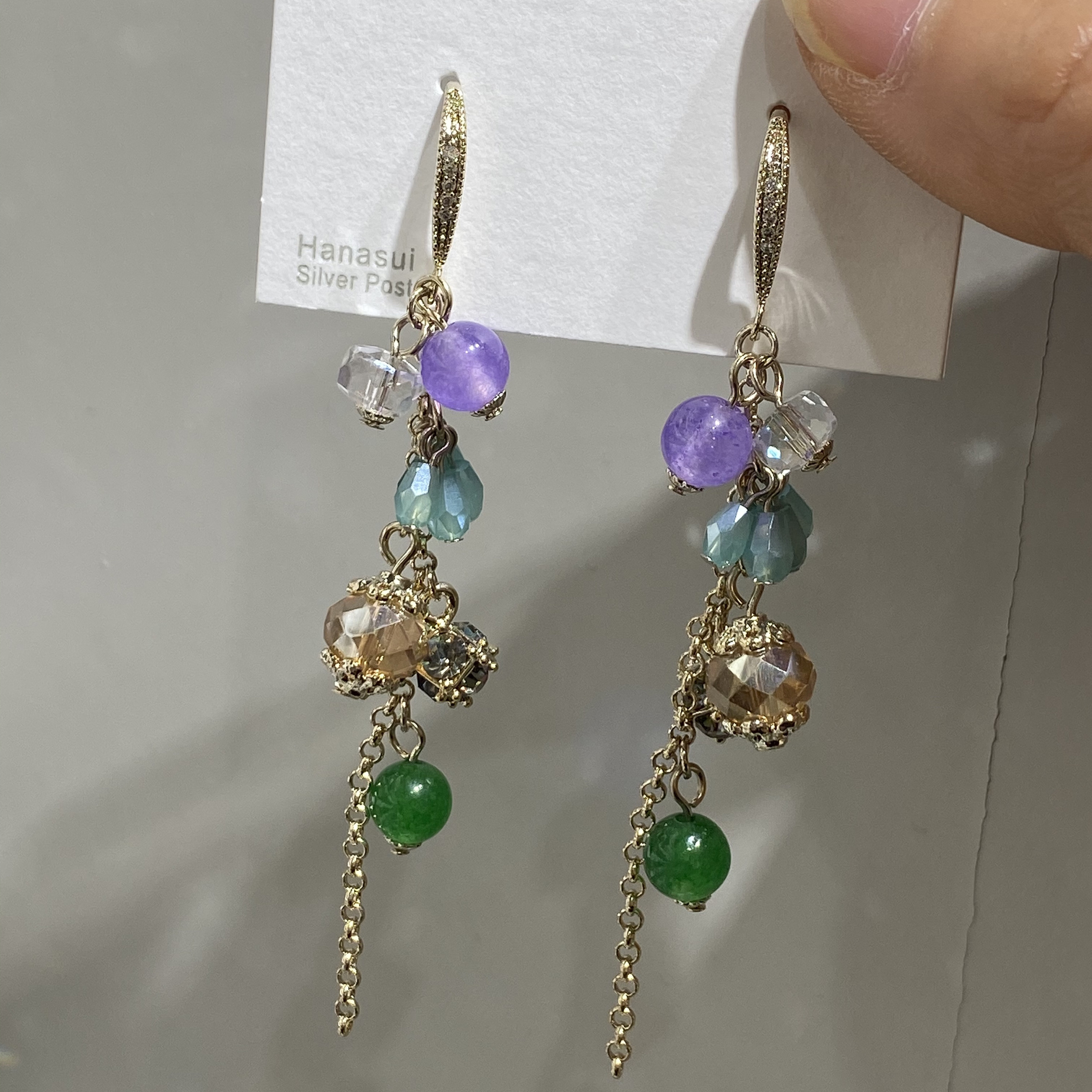 铜合金耳饰 配饰素款绿色时尚清新蓝色耳钉女森系拼色日韩饰品