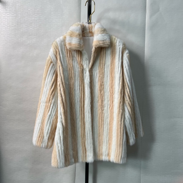 冬季限定翻领车条纹黄白拼色潮流休闲中长款外套