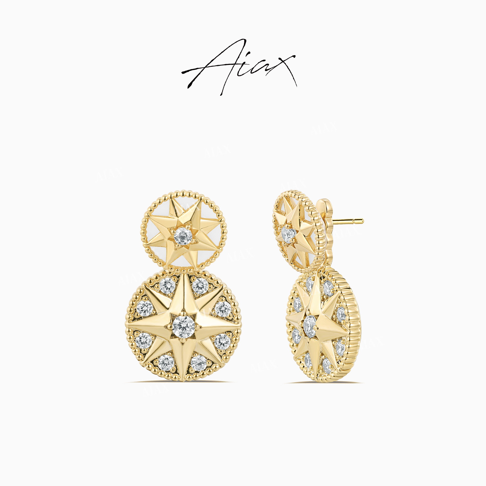 AIAX 镀K金 经典百搭罗盘 立体八芒星珐琅耳环TSL1071