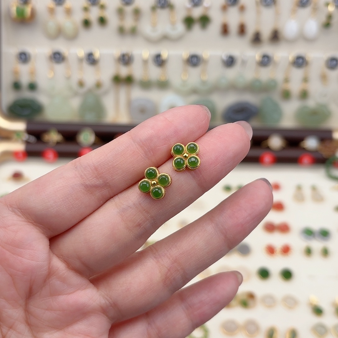 银S925镶嵌和田玉耳饰