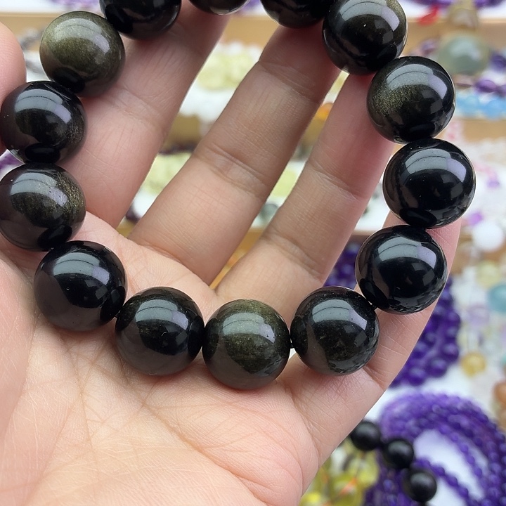 手链水晶未镶嵌天然金耀石手链20mm