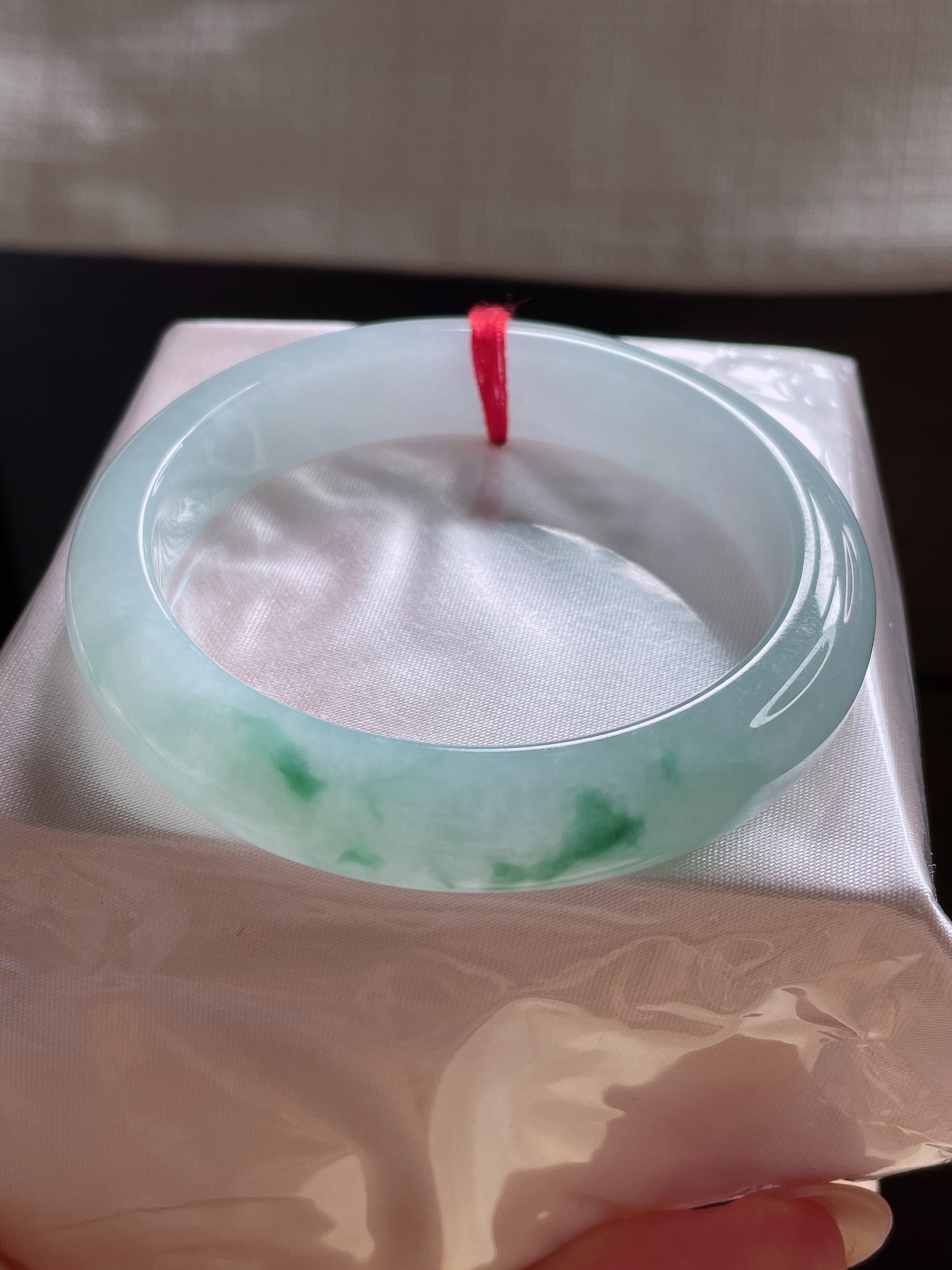 正品天然缅甸翡翠A货冰种起胶飘花55.1圈正圈手镯气质优雅知性