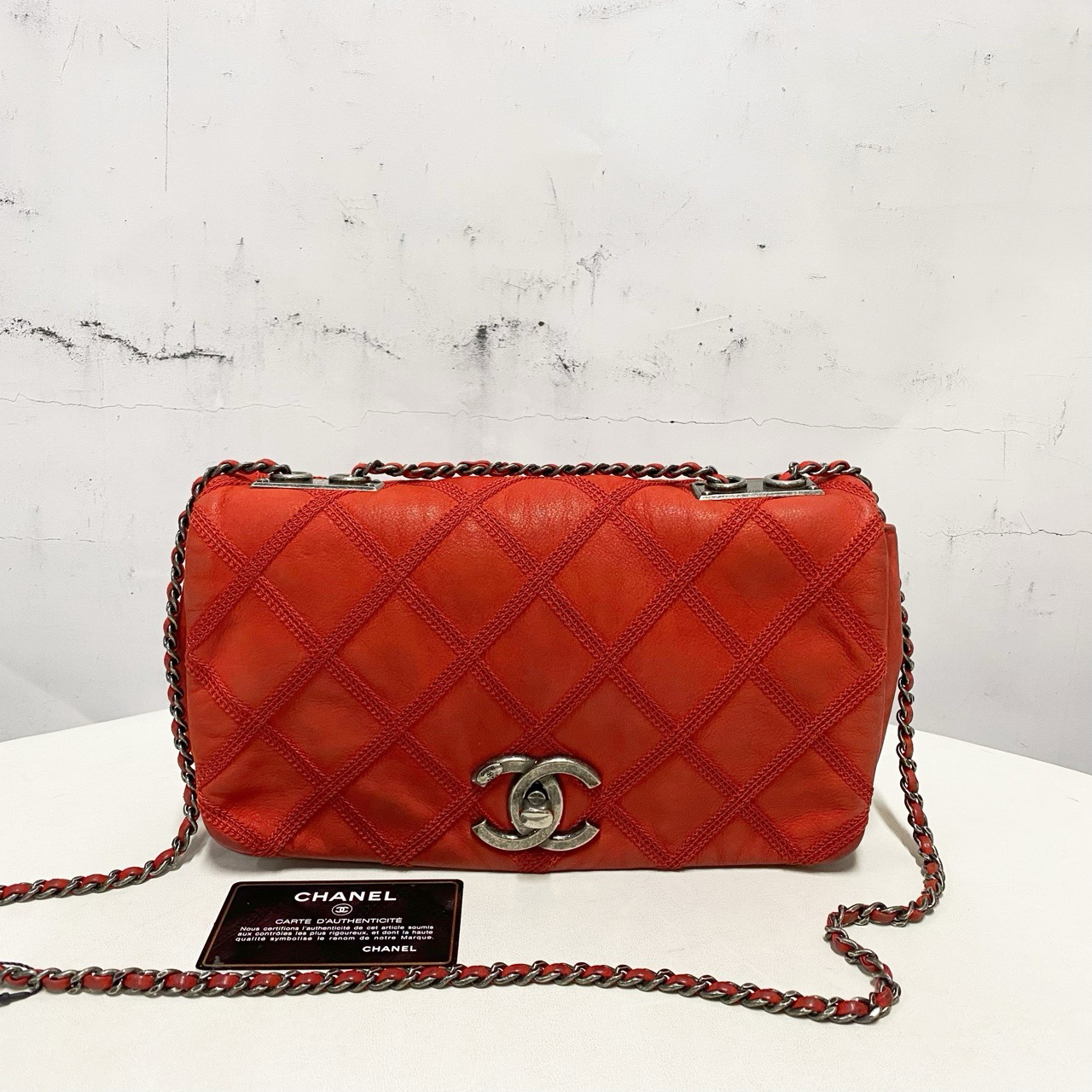 99新 Chanel/香奈儿 香奈儿红色银扣单肩包17开