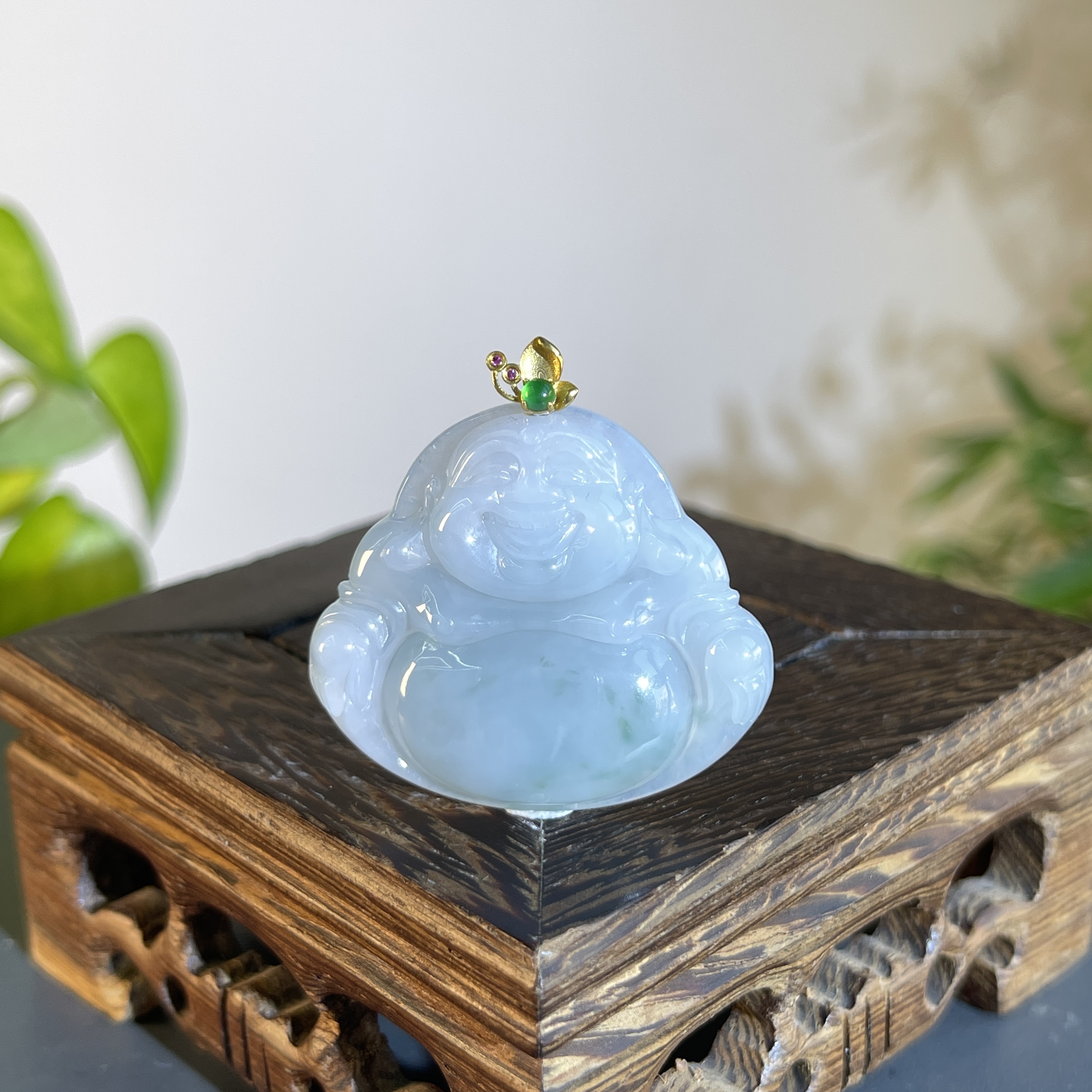 JCB13-89   天然缅甸A货翡翠   18K金扣佛公