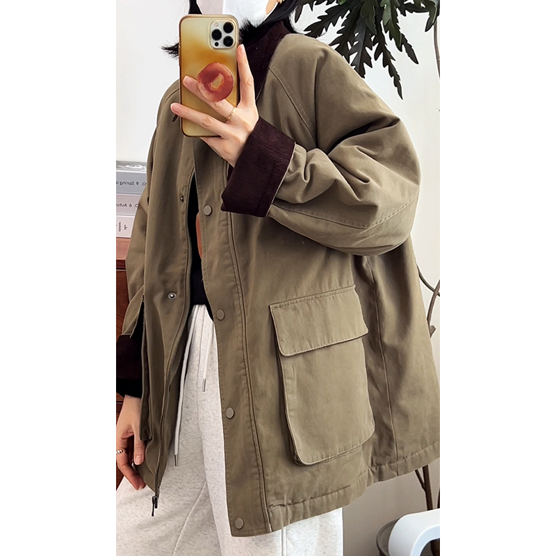 【非衣】宽松工装棉服加厚外套女2025冬款巴恩风撞色灯芯绒保暖棉衣