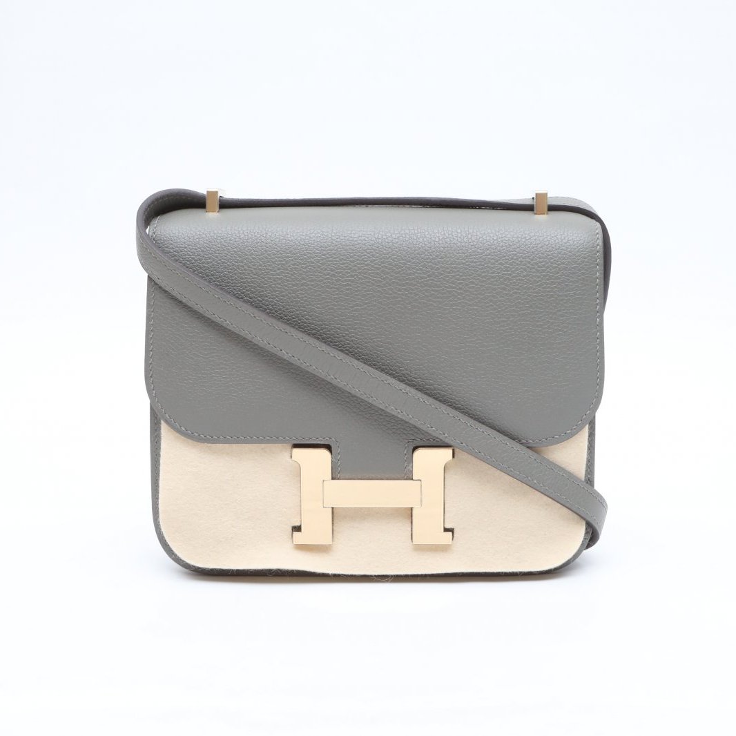 99新 Hermes/爱马仕 小花黑黑 B刻 金扣 康康19 积雨云灰 EC皮 