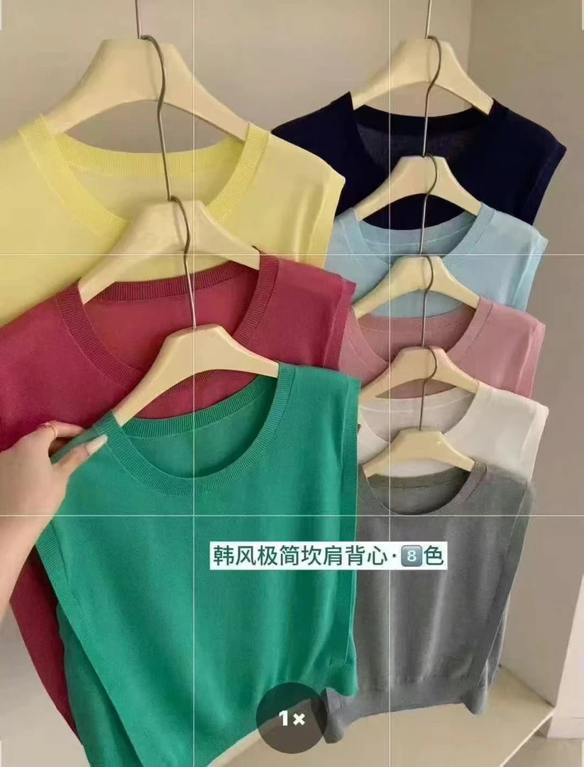 A901-A1000毛针织衫坎肩圆领宽松型女短款纯色设计感常规款背心