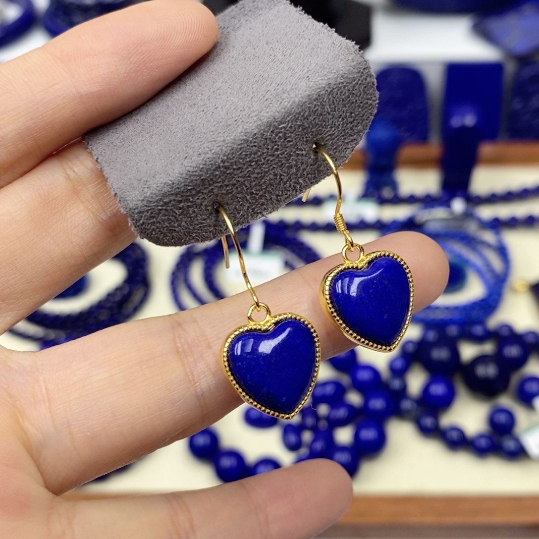 青金石耳饰银S925镀金镶嵌