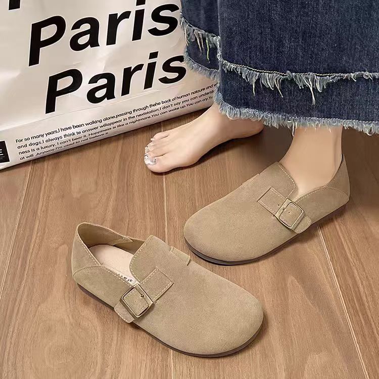 全包勃肯鞋女韩版新款时尚单鞋复古软底平底圆头两穿一脚蹬豆豆鞋