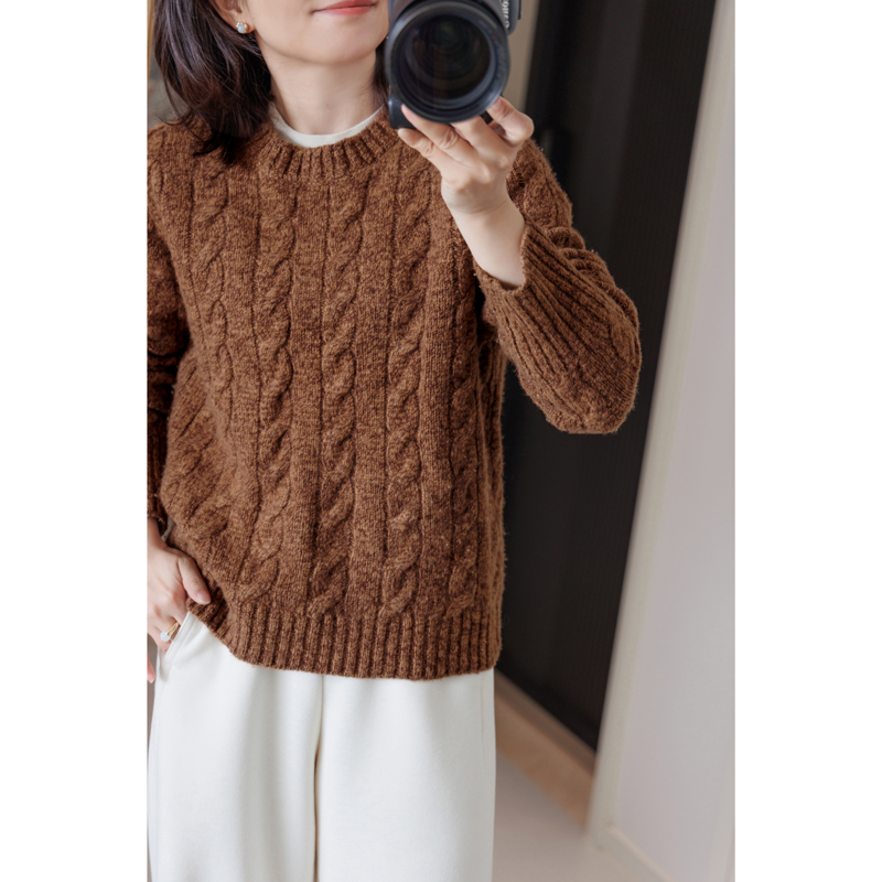 安娜恳恳 偏爱人间烟火 6支花式羊毛松软麻花圆领套头衫舒适轻盈