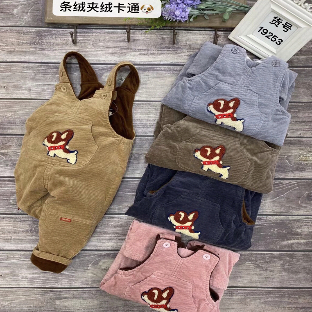 扣号链接花形随机加绒高端洋气时尚条绒背带背带裤