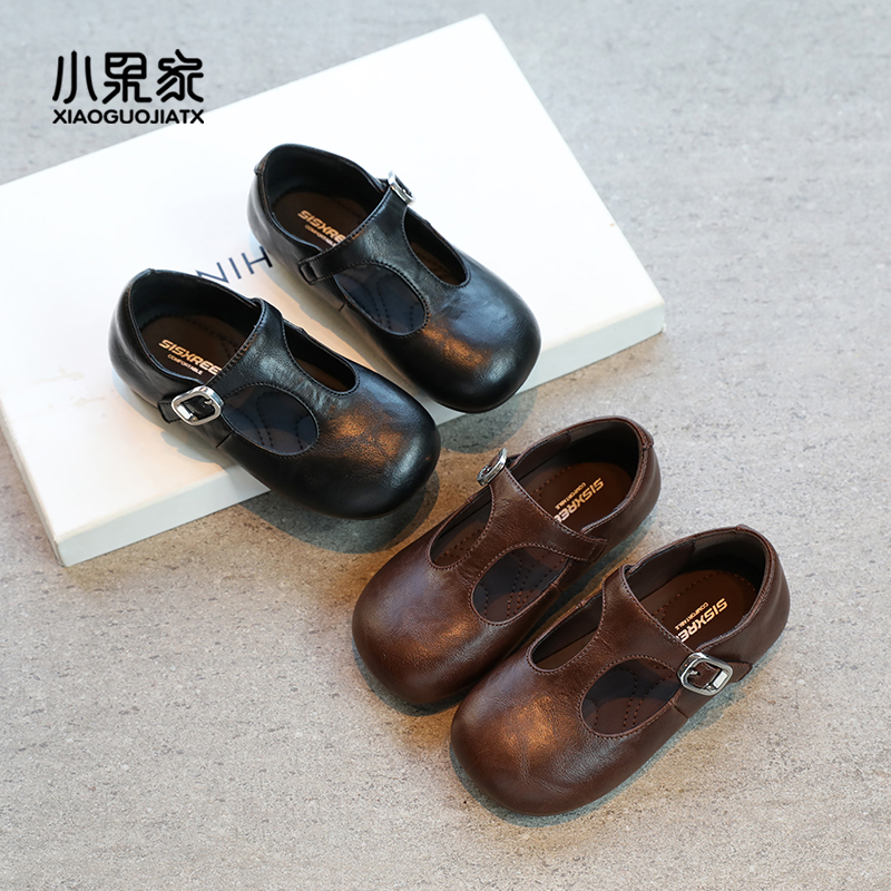 女童皮鞋春秋儿童鞋子女小女孩豆豆鞋洋气英伦风宝宝春季黑色单鞋