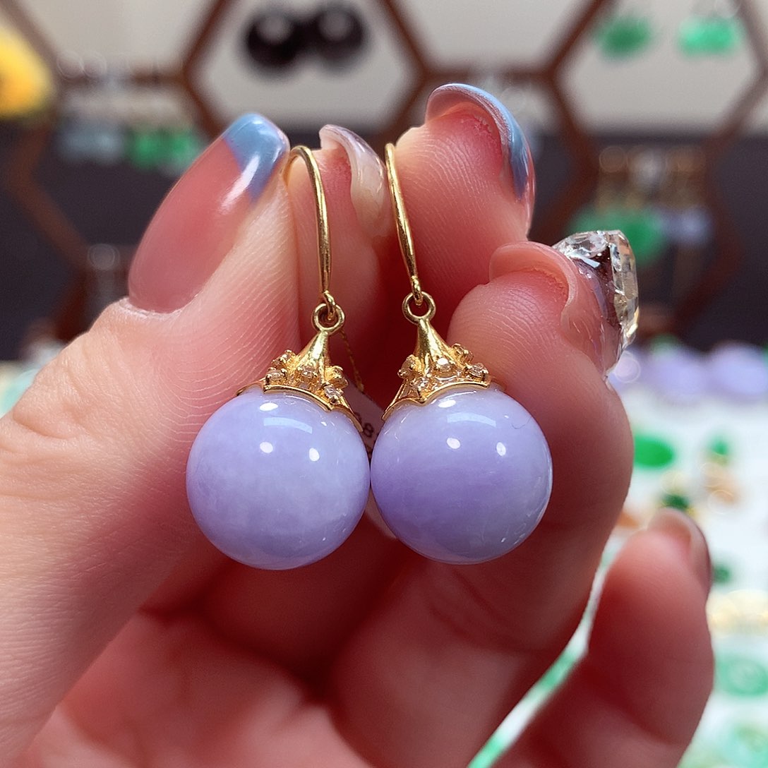 翡翠耳饰18K金镶嵌天然翡翠