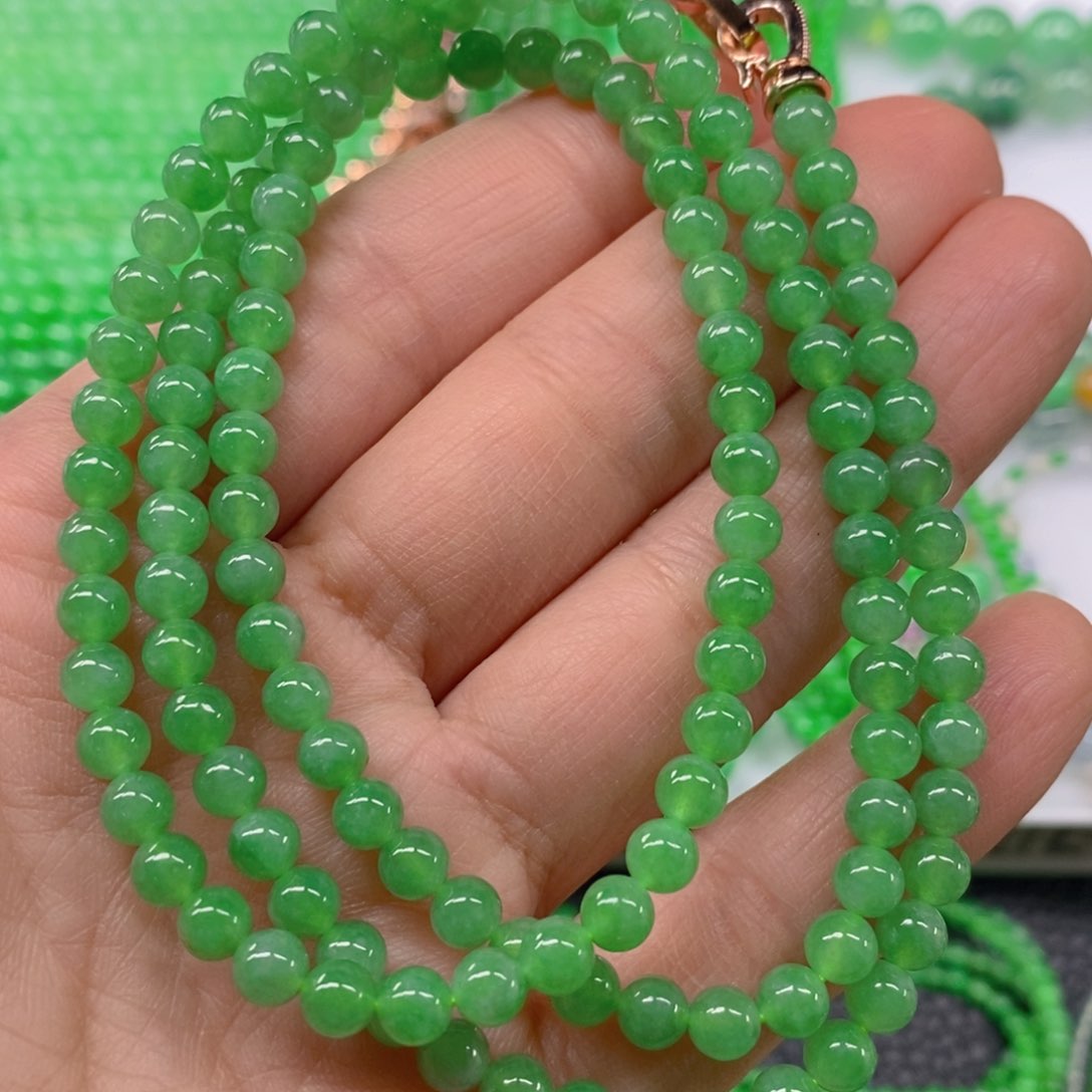 翡翠颈饰未镶嵌缅甸天然翡翠冰种阳绿项链5.2m' m