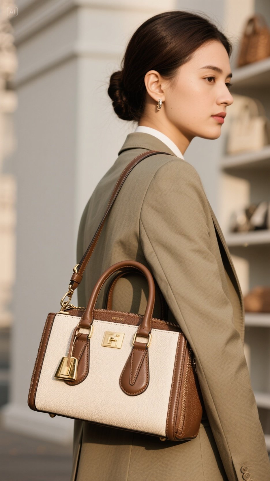 拼色夹层拉链袋字母三根单肩包撞色休闲cleanfit风