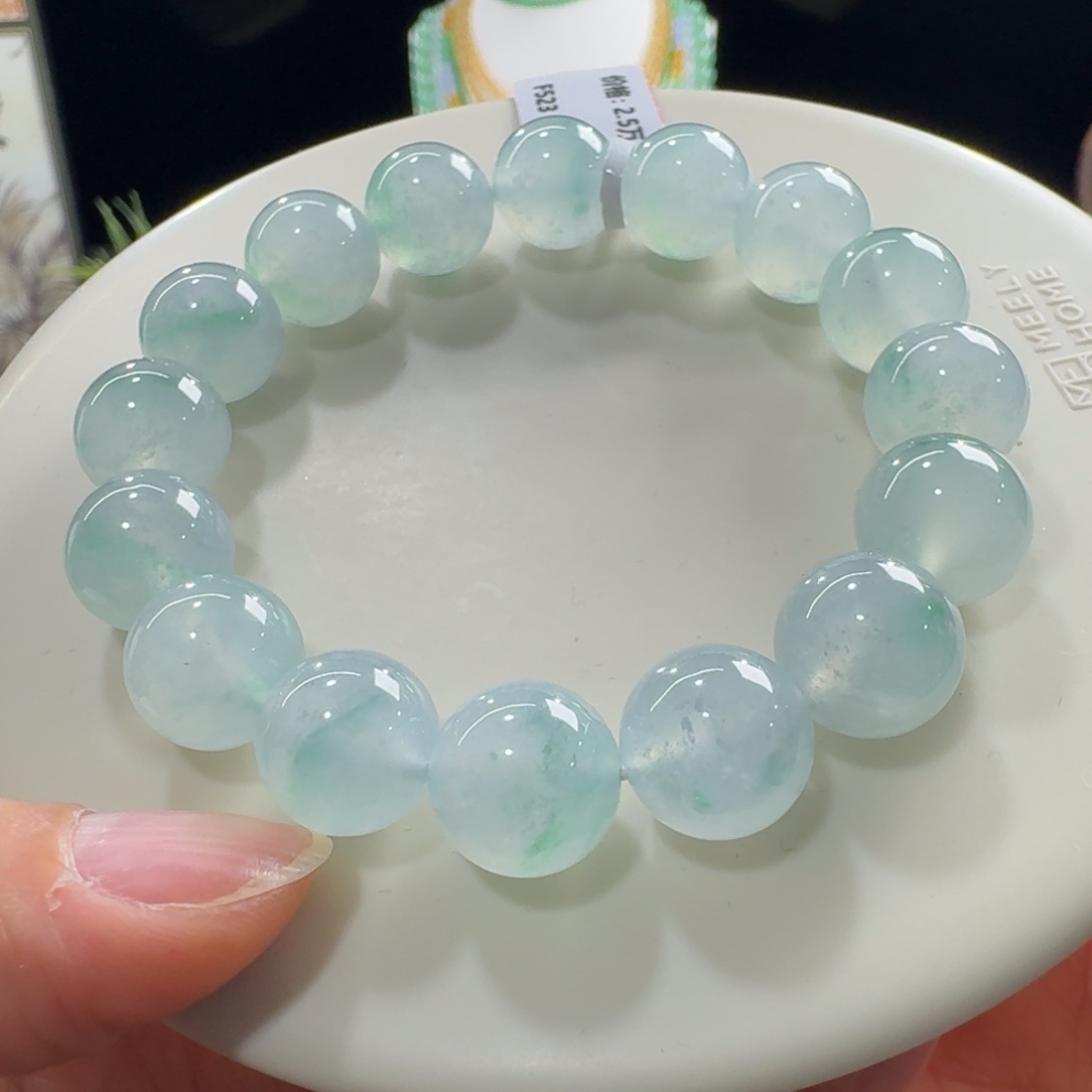 未镶嵌手串翡翠康**妈超纯果冻飘绿花单圈12.5mm