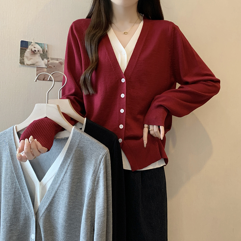 3499大码女装2024秋冬新款时尚针织衫胖妹妹宽松假两件长袖毛衣女