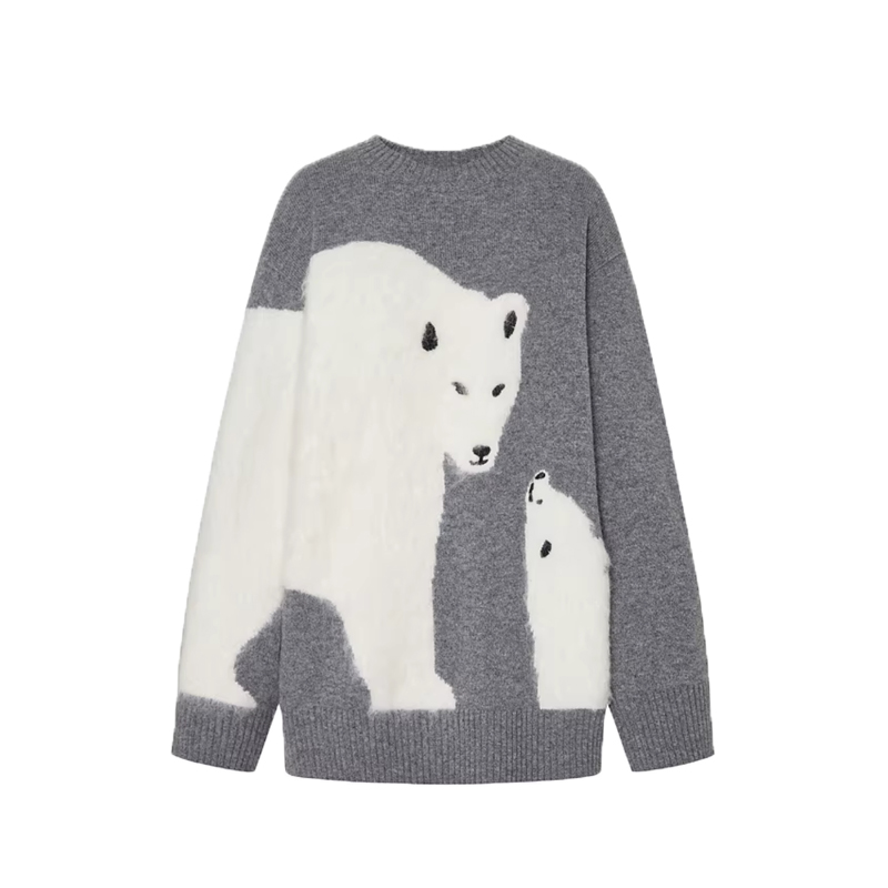 TY-【天邑严选】学院风百搭撞色宽松卡通熊休闲针织毛衣T075