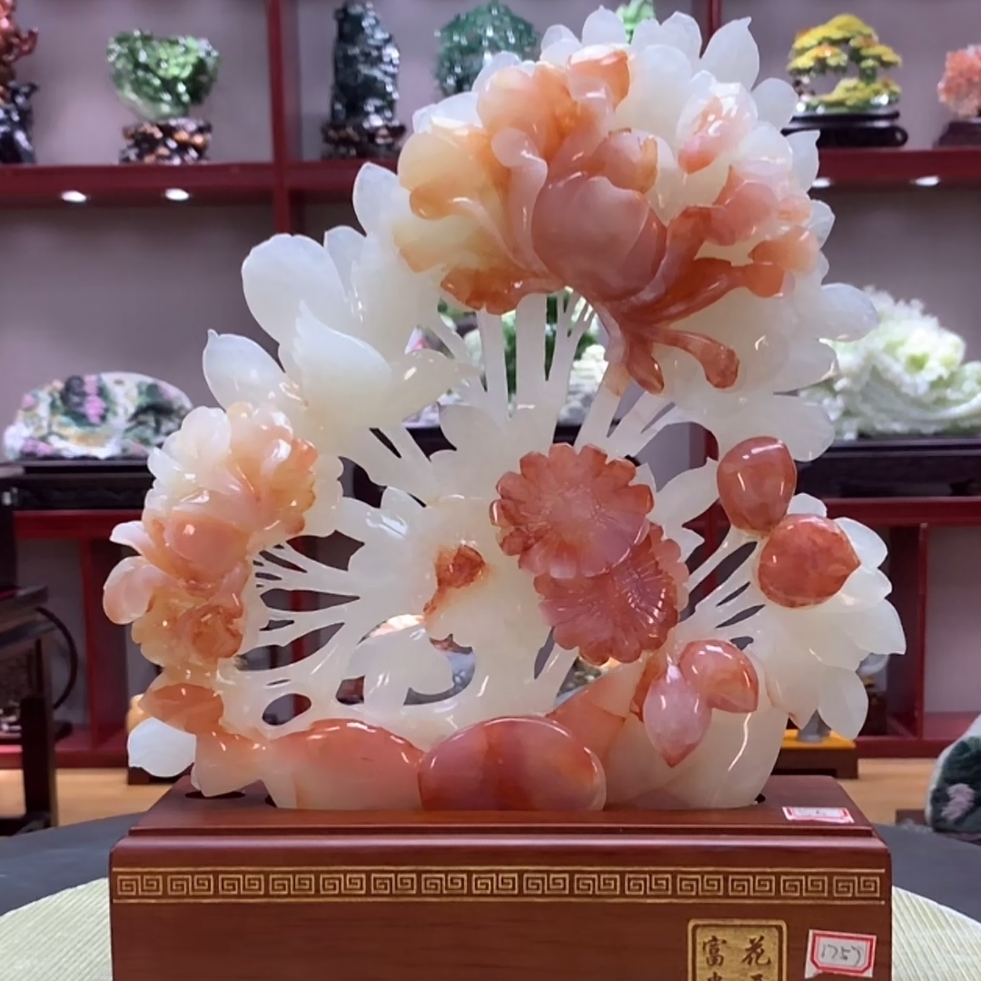 7088家居装饰摆件玉石雕刻电视柜玄关新中式创意书房山水花鸟白菜