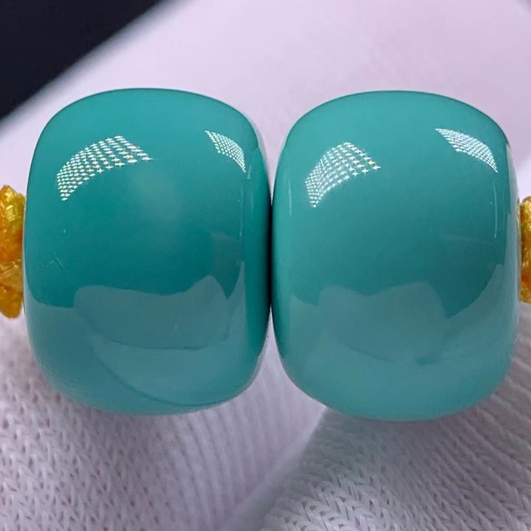 精品原矿绿松石老型对珠7.3mm