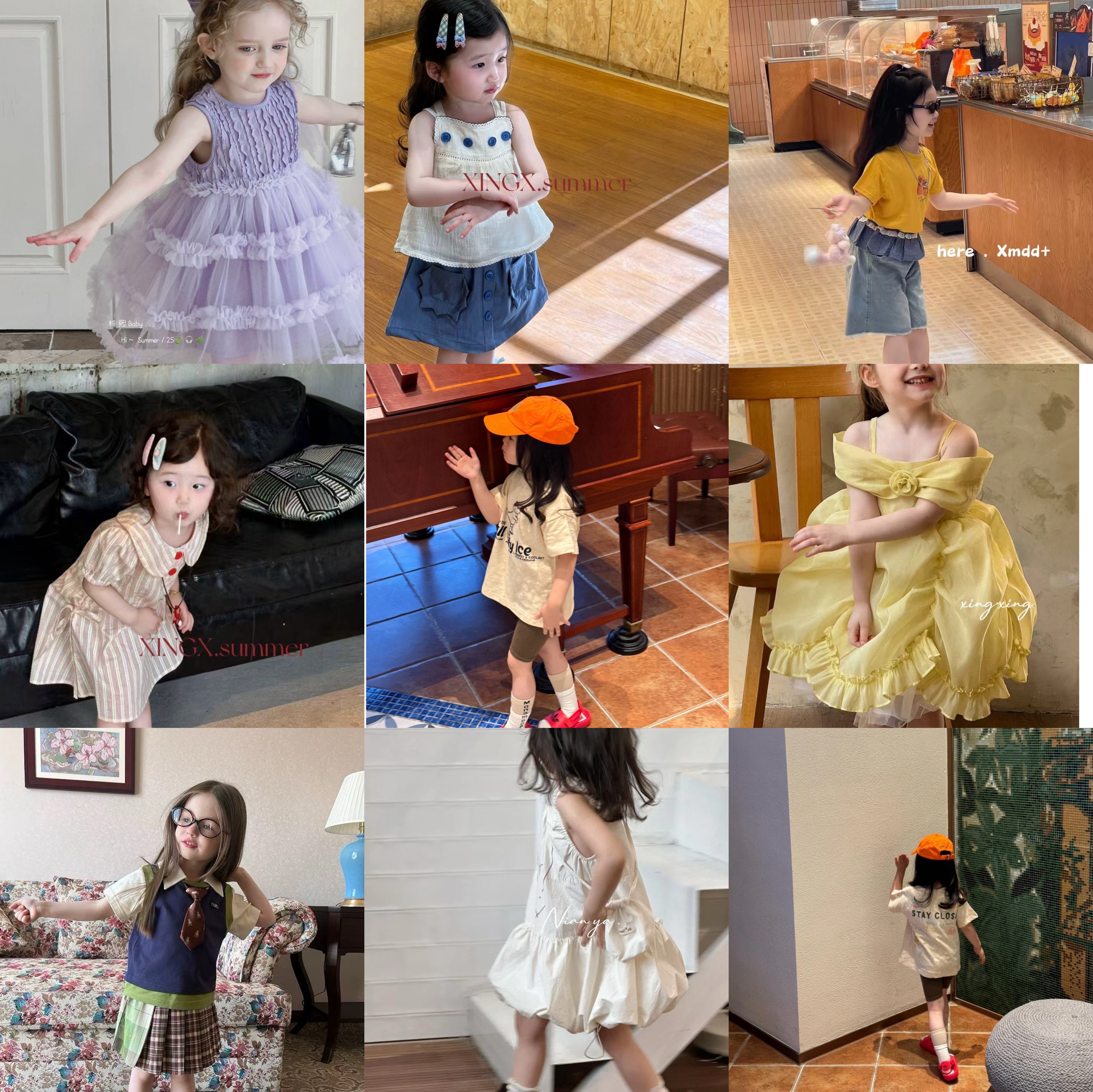 (364-387) 米语25夏季女童新款上衣裤子套装