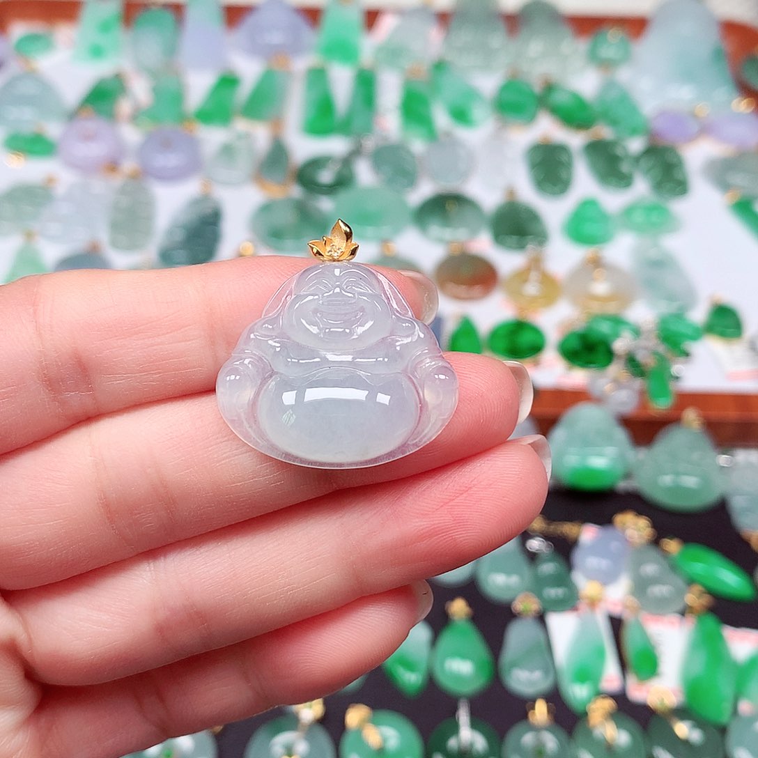 翡翠颈饰18K金镶嵌天然翡翠A货