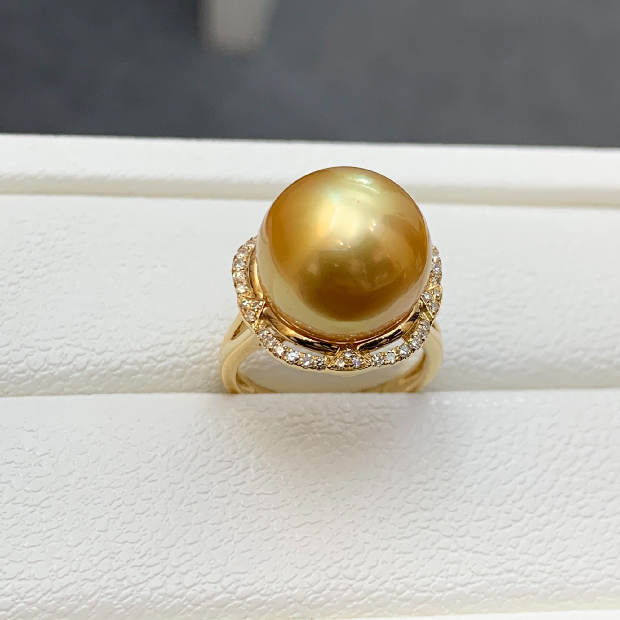 海水南洋金珠戒指对珠裸珠浓金色大号K金钻石成品日常佩戴百搭