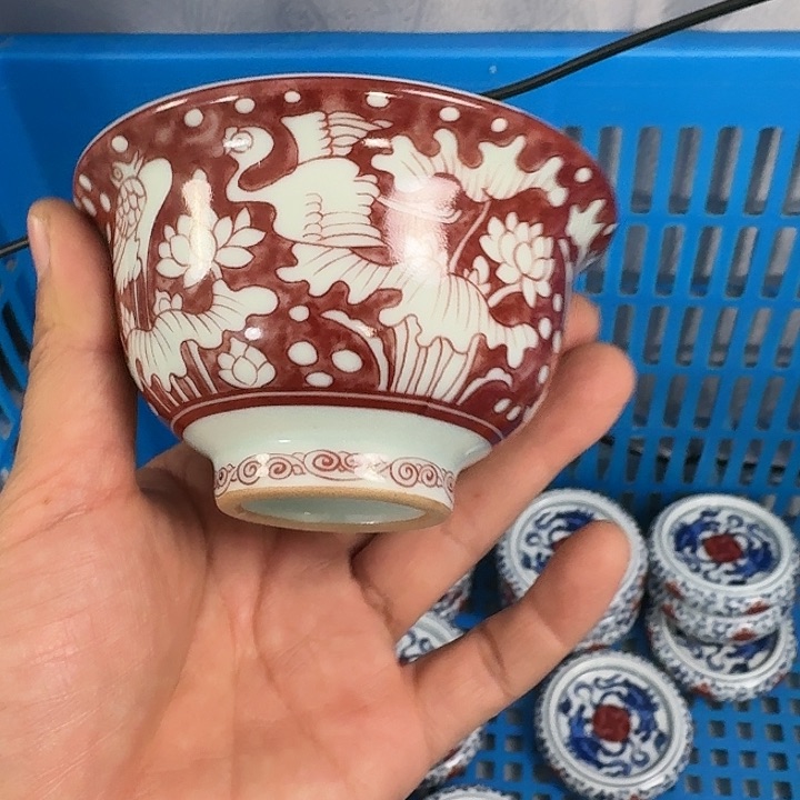 瓷片釉里红一路连科大压手