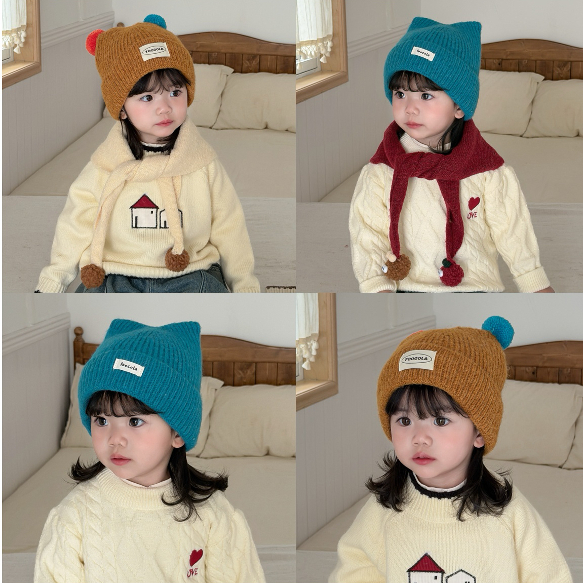 宝宝帽子中大童套头帽子针织帽加绒加厚保暖护耳护耳帽秋冬出游