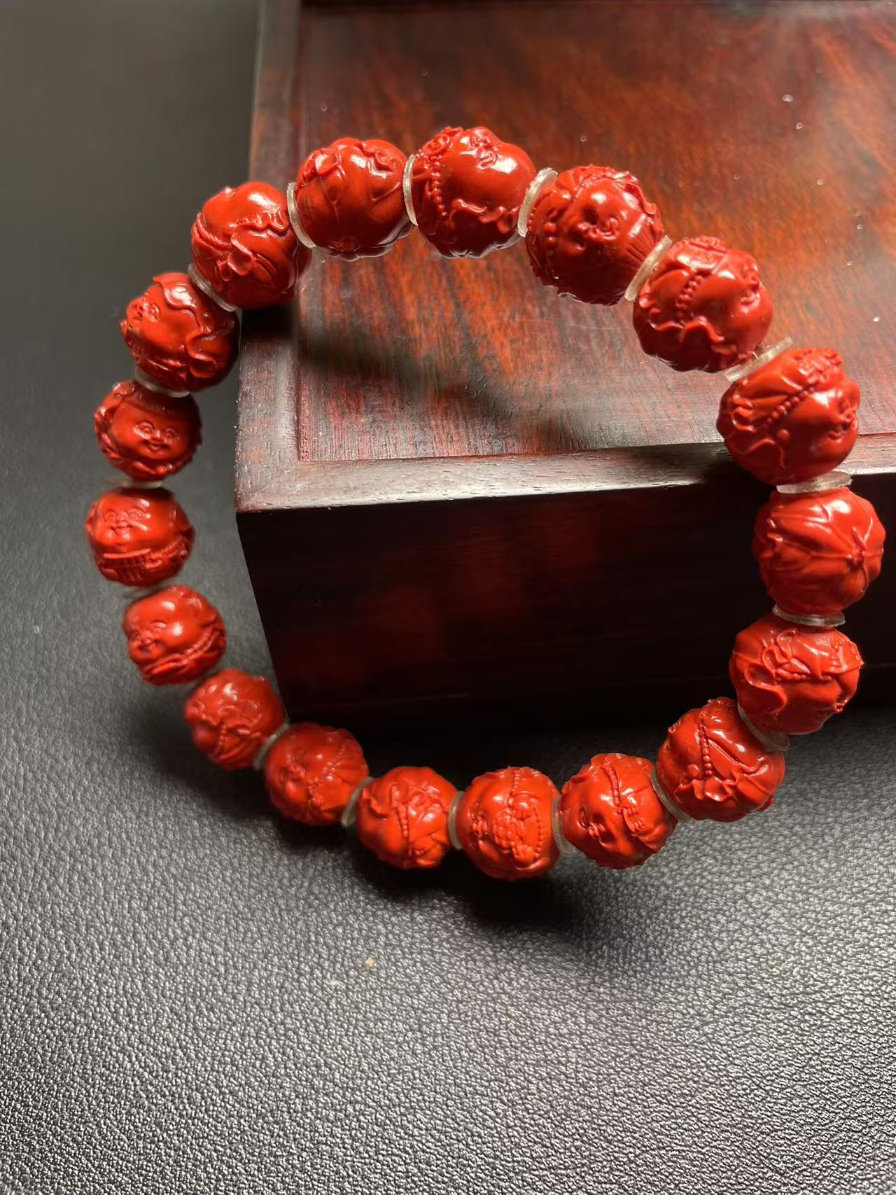 含辰砂工艺品高含量朱砂帝王砂荷叶童子手串男女均可佩戴