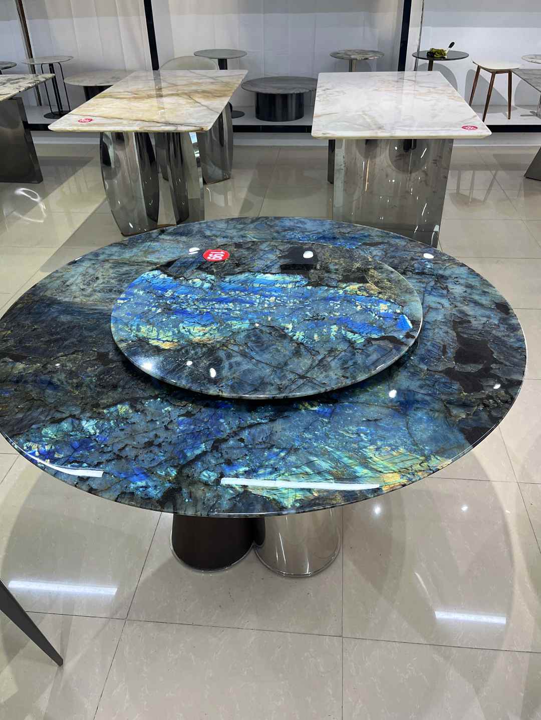 【亿达奢石馆】天然奢石蓝翡翠长餐桌高档别墅饭桌意式轻奢定制餐桌