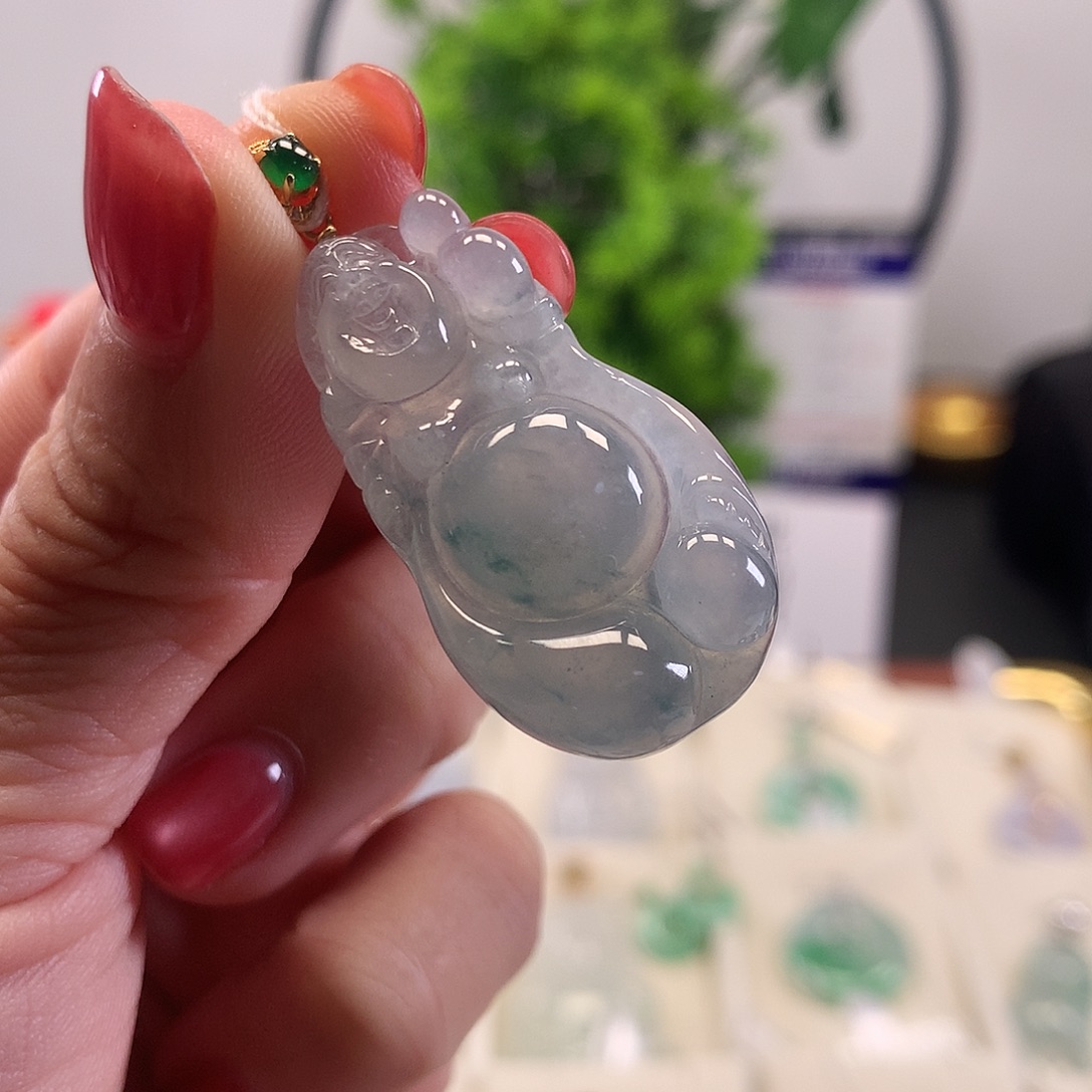 翡翠18K金镶嵌颈饰天然翡翠A货佛公