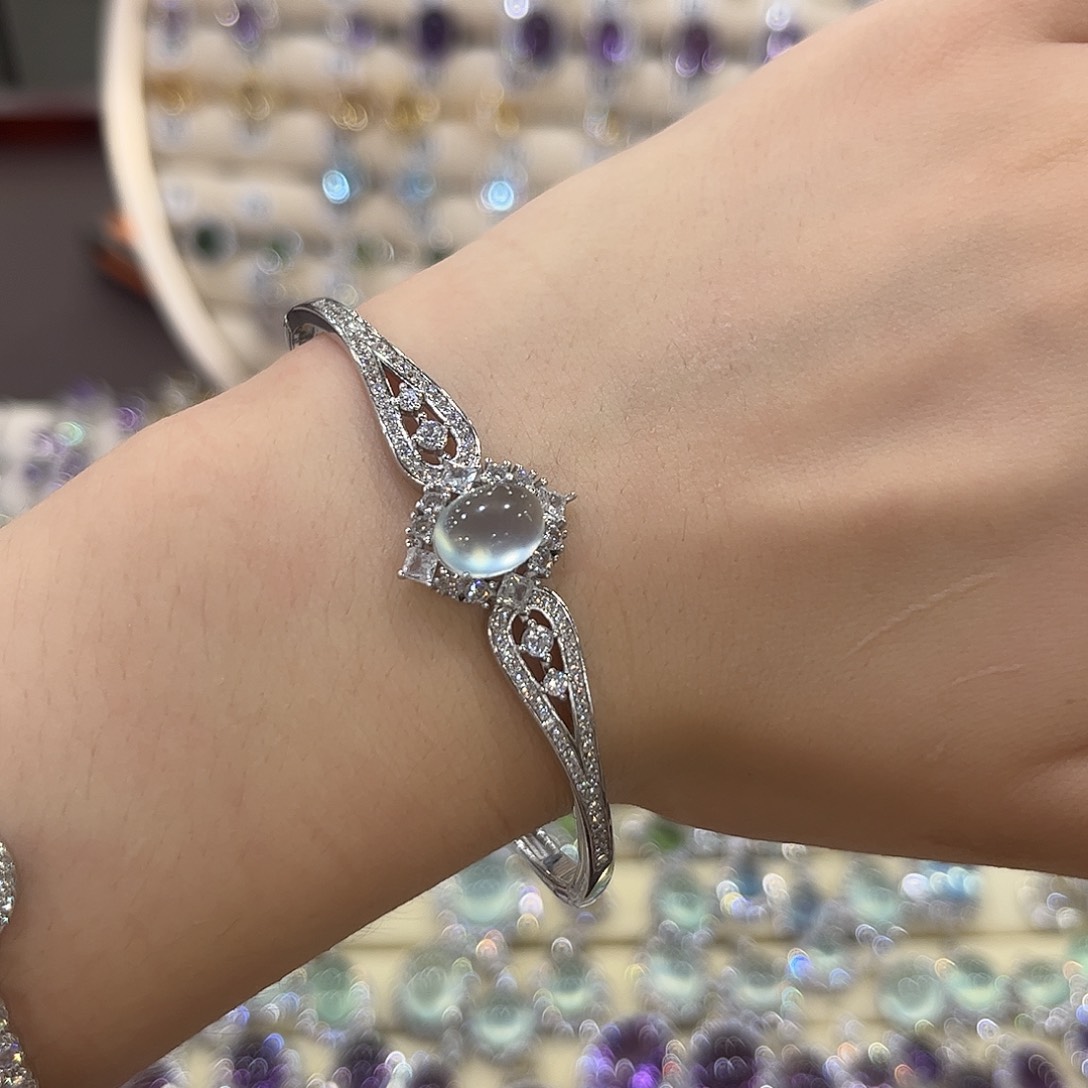 蛇纹石玉银S925镶嵌女款手链