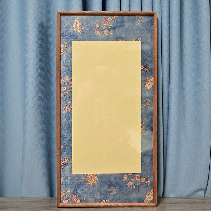 苏绣金织花【33*66】沙比利乌檀木实木榫卯画框送礼佳品
