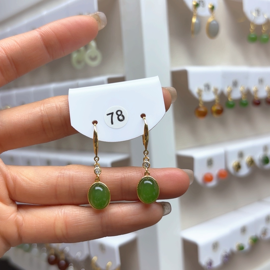 和田玉耳饰银S925镶嵌2