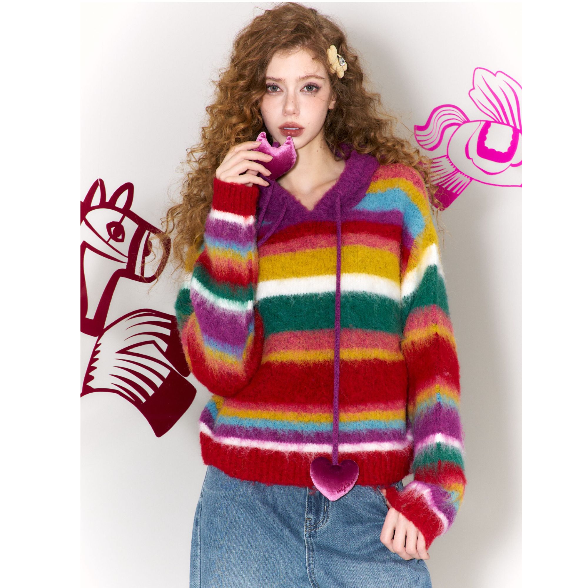 妖精的口袋25年新款慵懒休闲条纹毛衣26402002