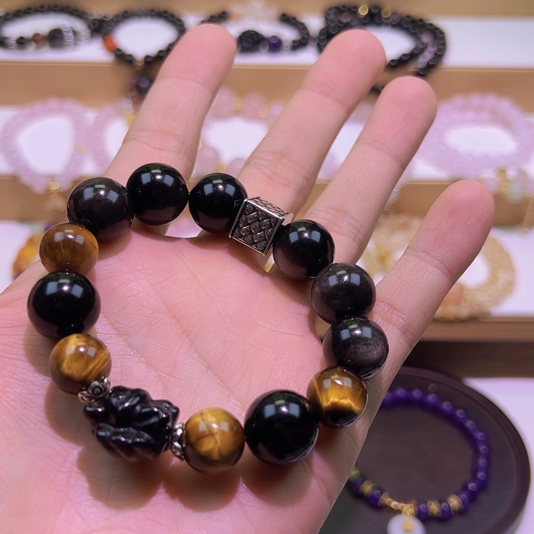 黑曜岩手串未镶嵌