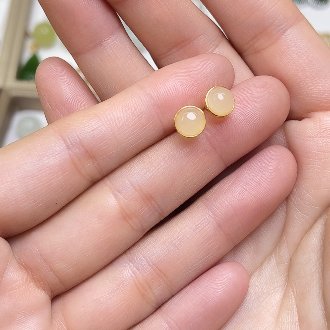 和田玉银S925镶嵌耳饰