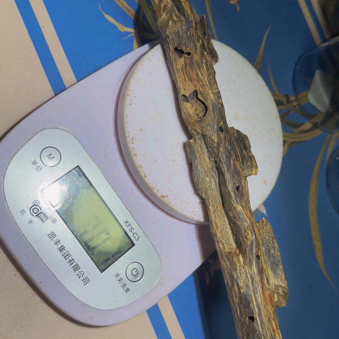 沉香手把件众*沉香奇楠虫漏老料70克