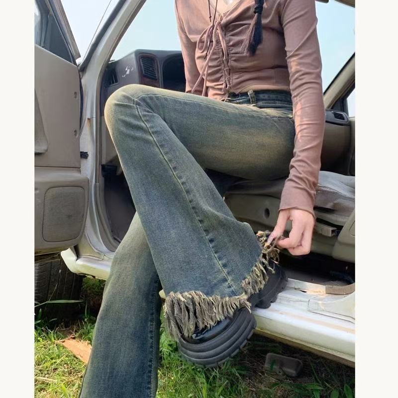 高腰简约通勤女韩版喇叭裤牛仔裤宽松夏季【A区】4070