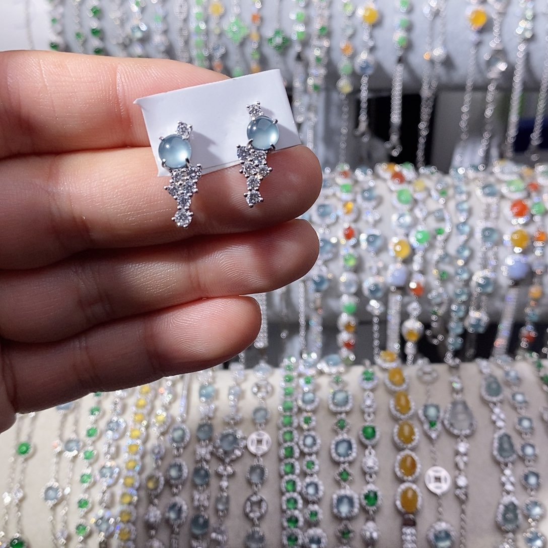 翡翠银S925镶嵌耳饰