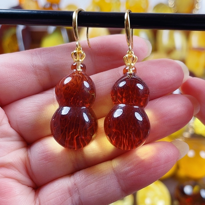 琥珀银S925镶嵌裸石耳环