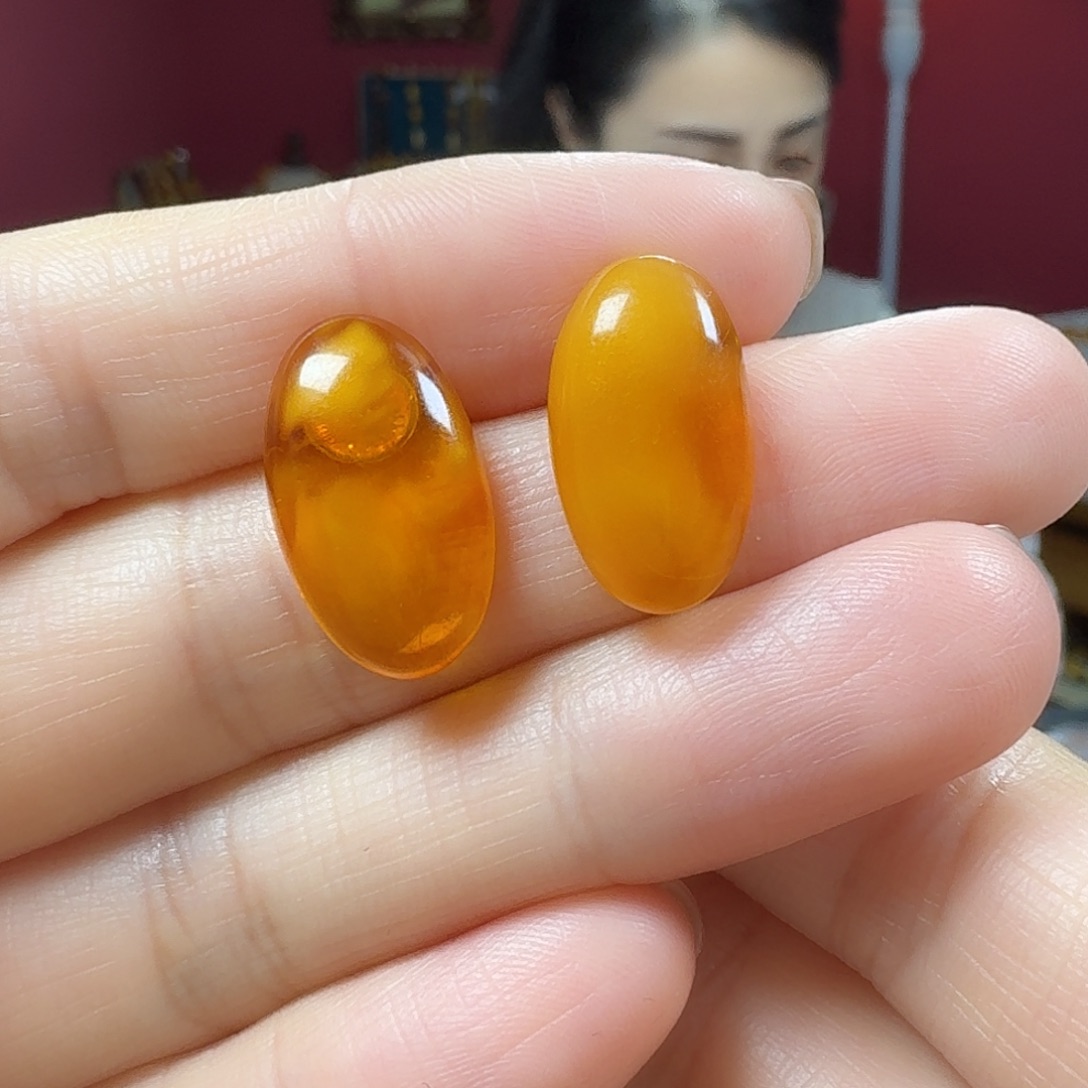 蜜蜡银S925镶嵌耳饰耳钉