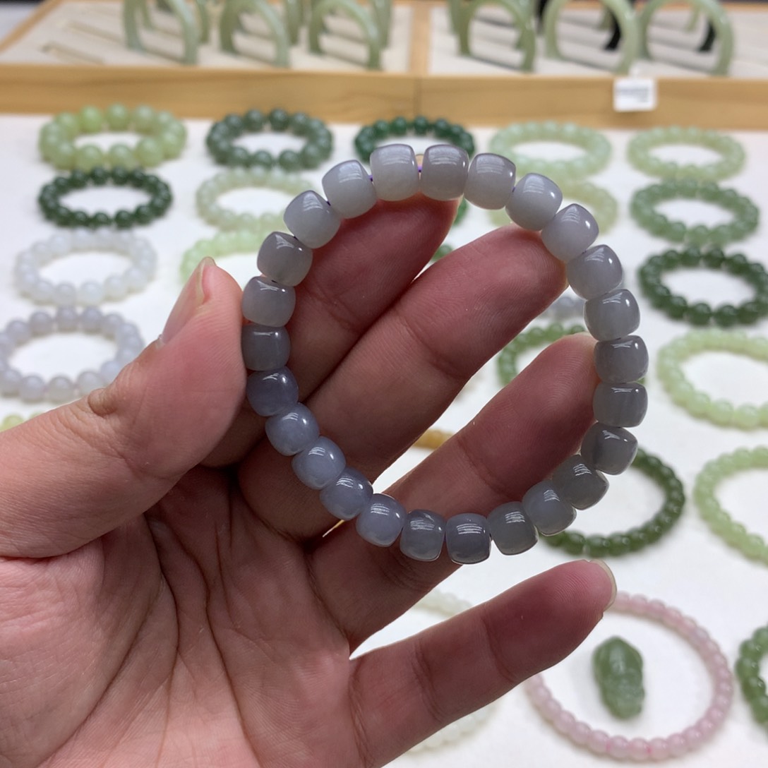 和田玉手串（直切烟紫8.5）未镶嵌