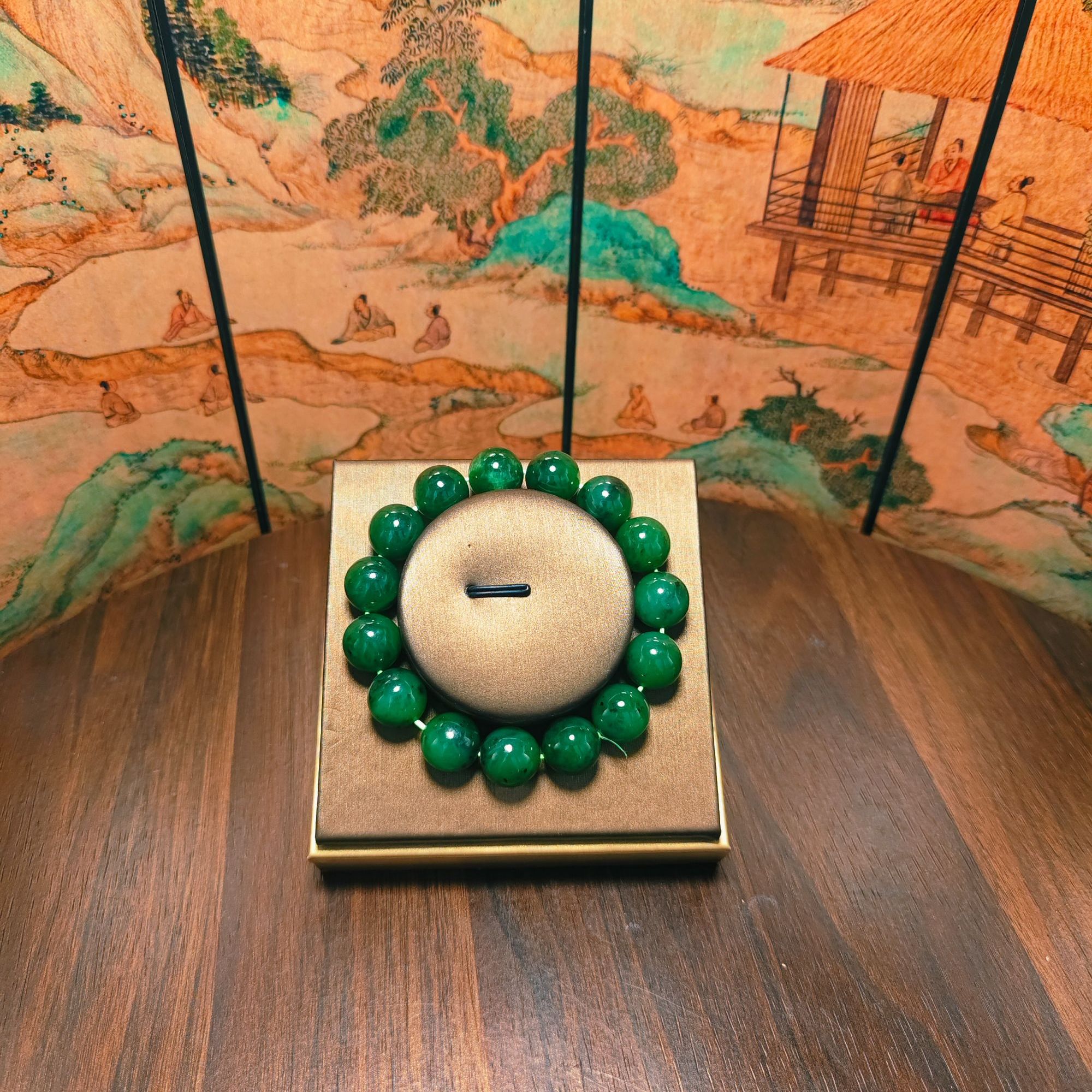 N和田玉碧玉圆珠手串（卡12）1784