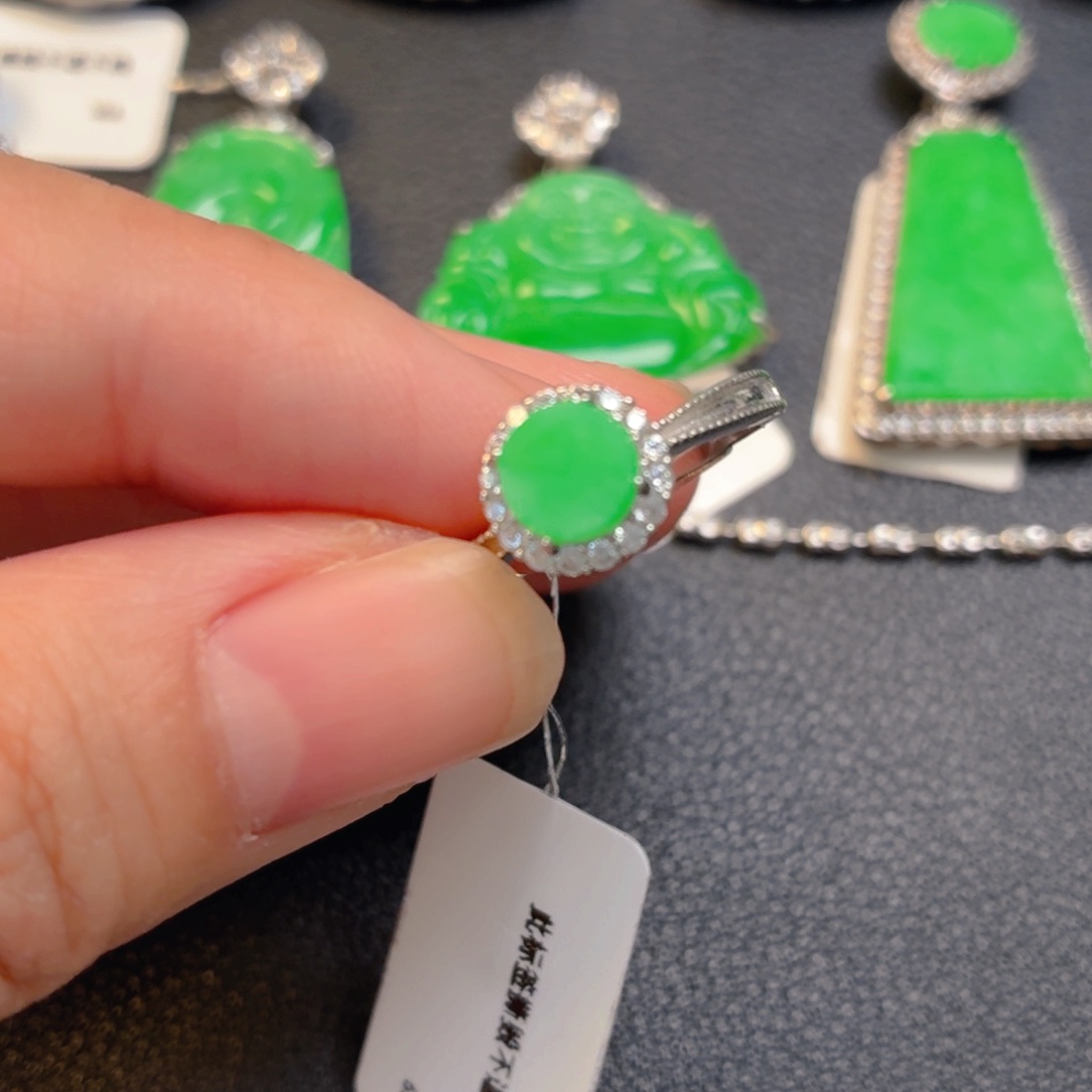 翡翠银S925镶嵌吊坠(不含链)戒指