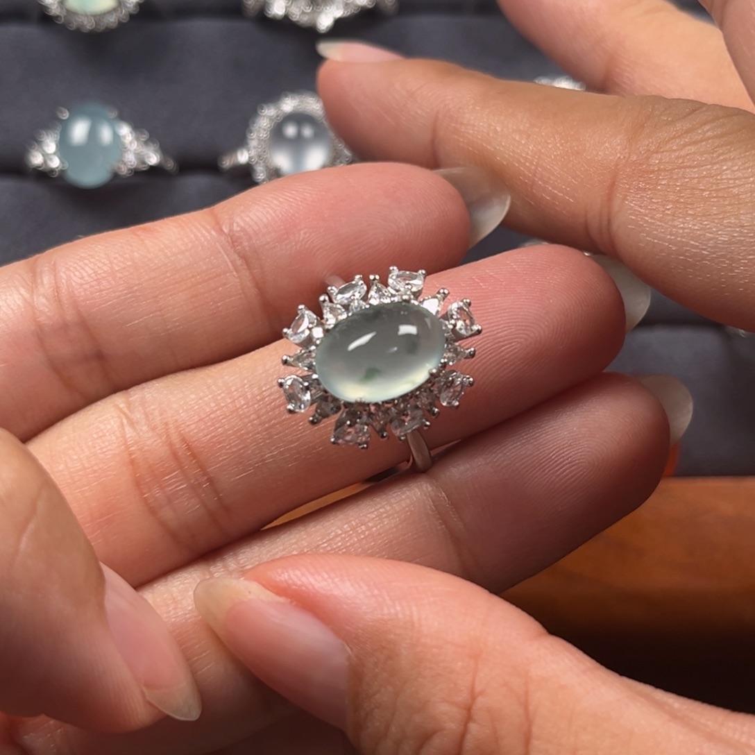 翡翠银S925镶嵌戒指缅甸天然翡翠Ａ货